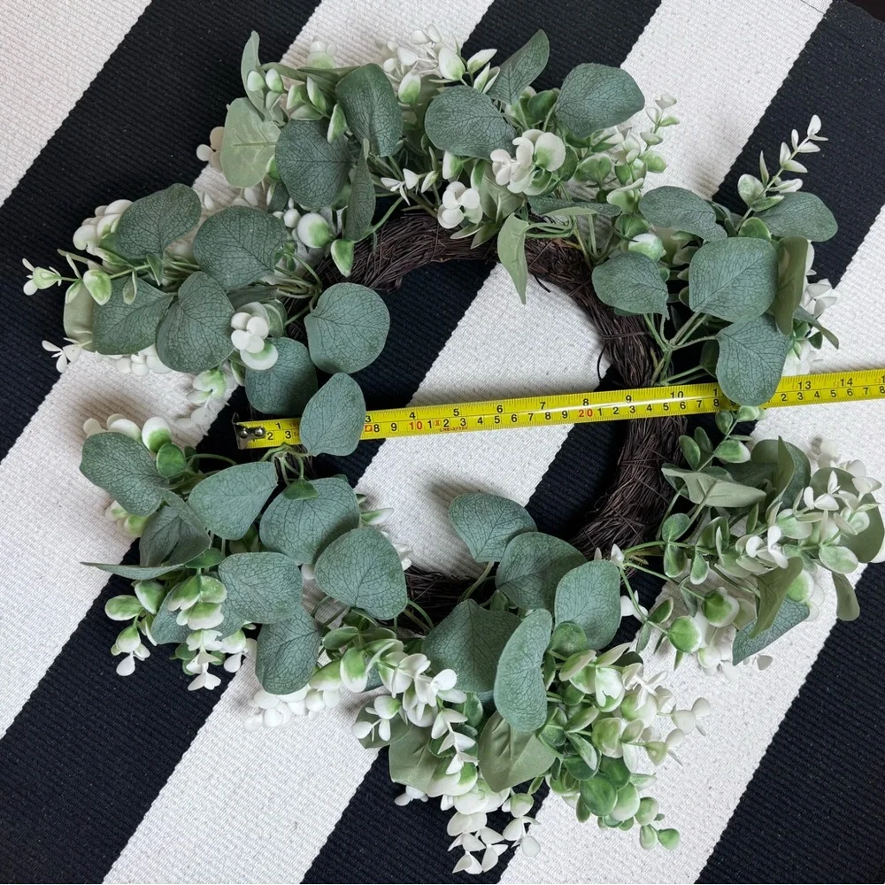 Green and White Faux Wreath- 10”
